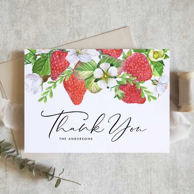 Watercolor Strawberries Botanical Wedding Thank You Card (Creator Uploaded)