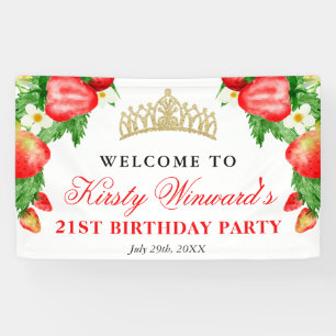 Watercolor Strawberries & Flowers Welcome Birthday Banner