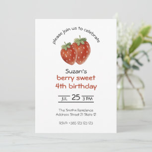 Watercolor Strawberries Kid's Birthday Party  Invitation