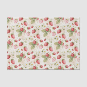 Watercolor Strawberries, Leaves and Flowers Tissue Paper
