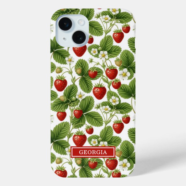Watercolor Strawberries Monogrammed Case-Mate iPhone Case (Back)