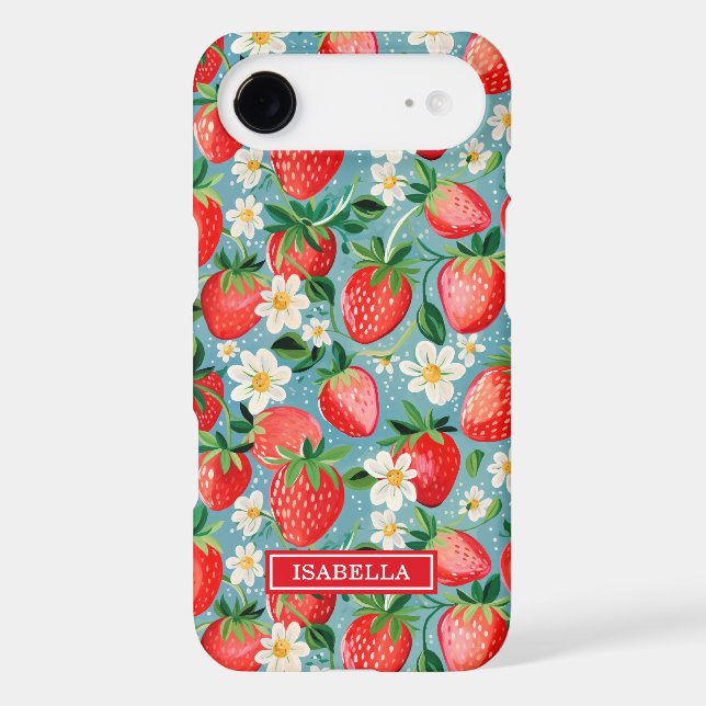 Watercolor Strawberries On Blue Monogrammed (Back)