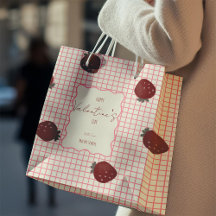 Watercolor Strawberries on Pink Grid- Valentine