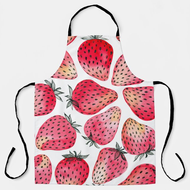 Watercolor strawberries pattern. apron (Front)