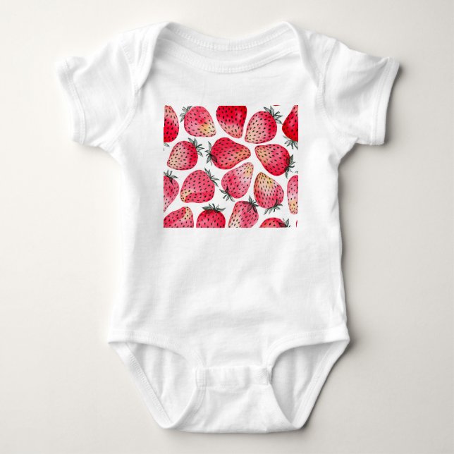 Watercolor strawberries pattern. baby bodysuit (Front)