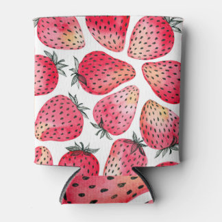 Watercolor strawberries pattern. can cooler