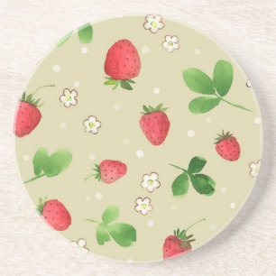 Watercolor strawberries pattern coaster