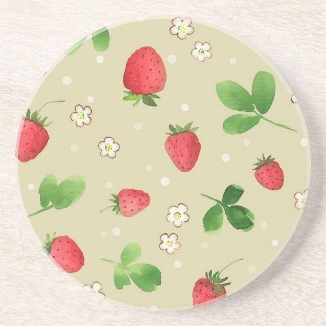 Watercolor strawberries pattern coaster (Front)