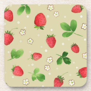 Watercolor strawberries pattern coaster