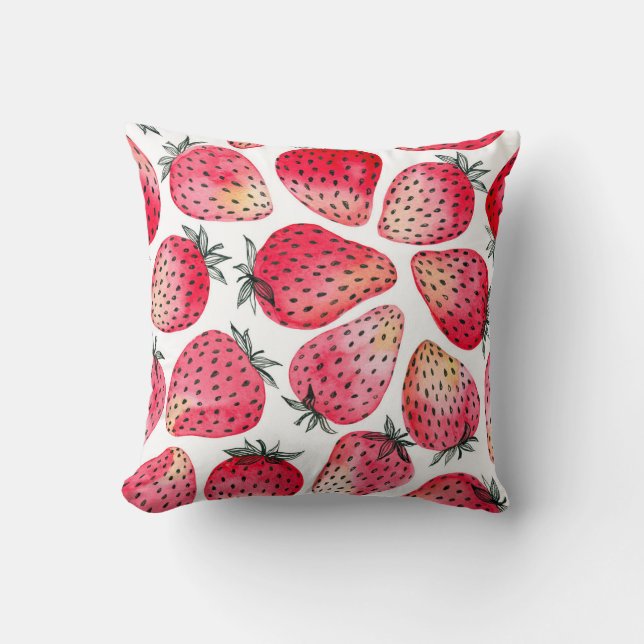 Watercolor strawberries pattern. cushion (Front)