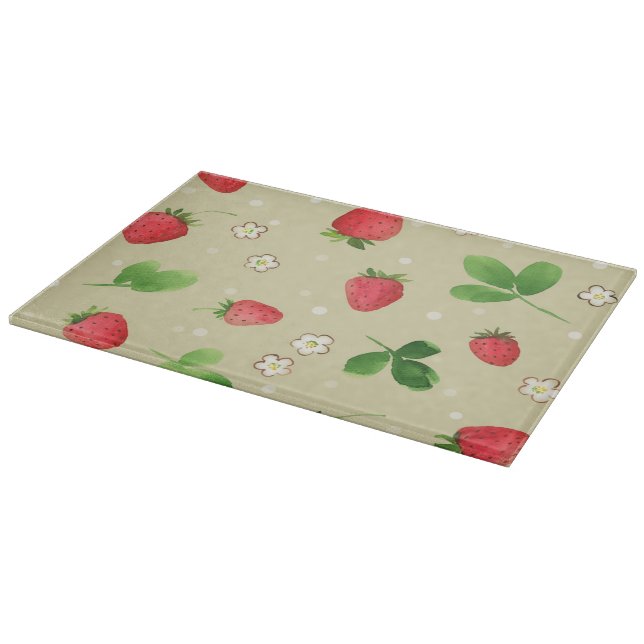 Watercolor strawberries pattern cutting board (Corner)