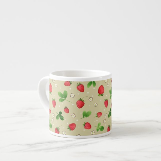 Watercolor strawberries pattern espresso cup (Front Left)