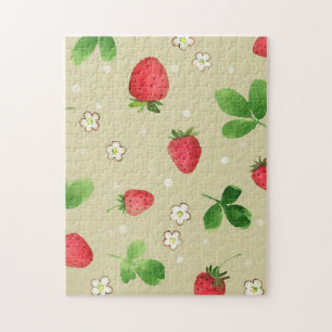 Watercolor strawberries pattern jigsaw puzzle