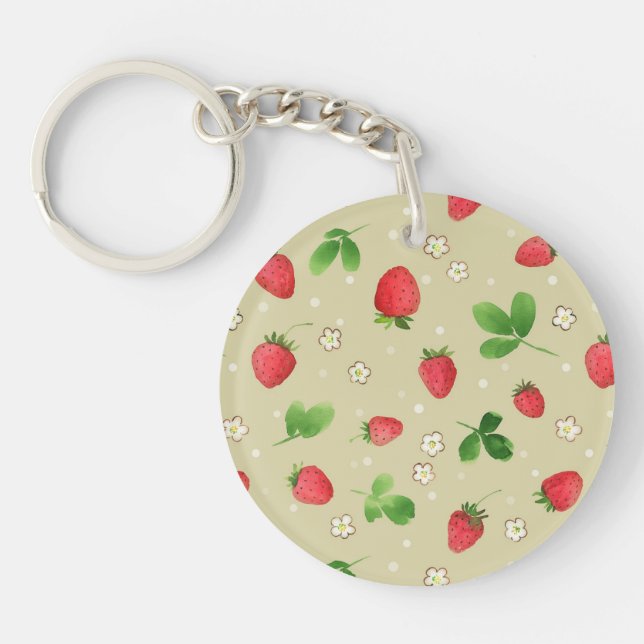 Watercolor strawberries pattern key ring (Front)
