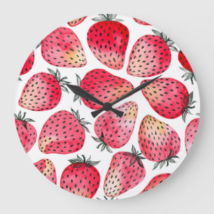 Watercolor strawberries pattern. large clock