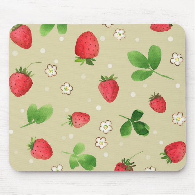 Watercolor strawberries pattern mouse pad (Front)
