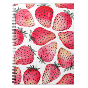 Watercolor strawberries pattern. notebook