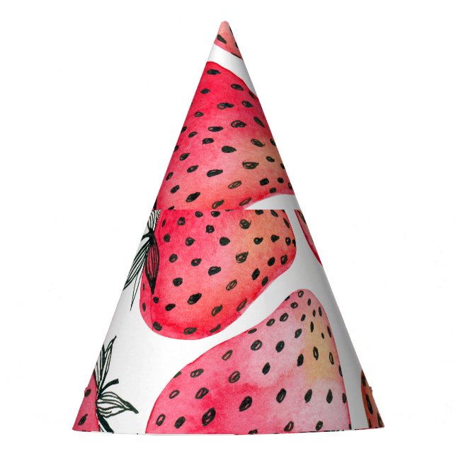 Watercolor strawberries pattern. party hat (Front)