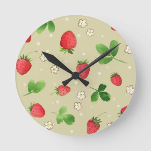 Watercolor strawberries pattern round clock