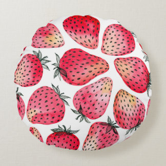 Watercolor strawberries pattern. round cushion