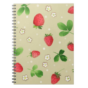 Watercolor strawberries pattern spiral notebook