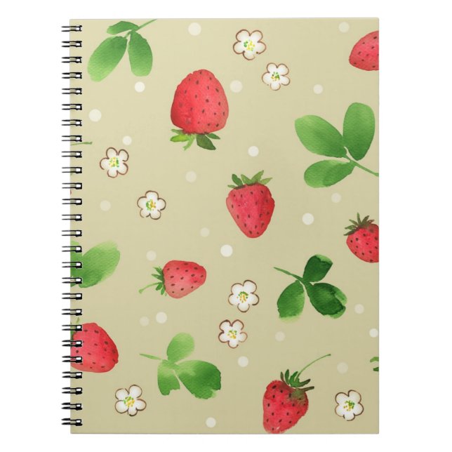 Watercolor strawberries pattern spiral notebook (Front)