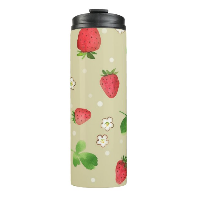 Watercolor strawberries pattern thermal tumbler (Front)