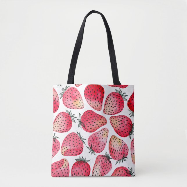 Watercolor strawberries pattern. tote bag (Front)