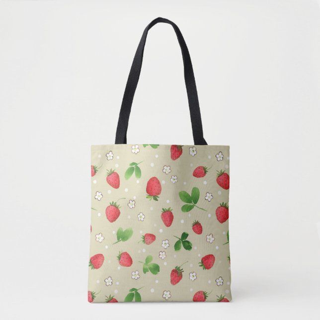 Watercolor strawberries pattern tote bag (Front)