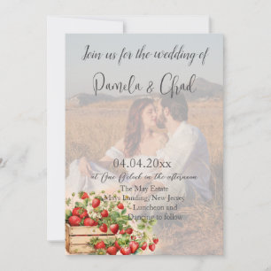 Watercolor Strawberries Photo QR Code Wedding Invitation