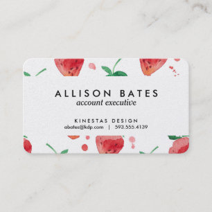 Watercolor Strawberries Pink & Red Painted Berries Business Card