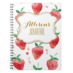 Watercolor Strawberries Pink & Red Painted Berries Spiral Notebook