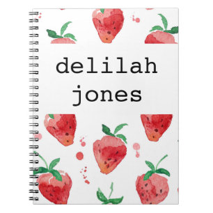 Watercolor Strawberries Pink & Red Painted Berries Spiral Notebook