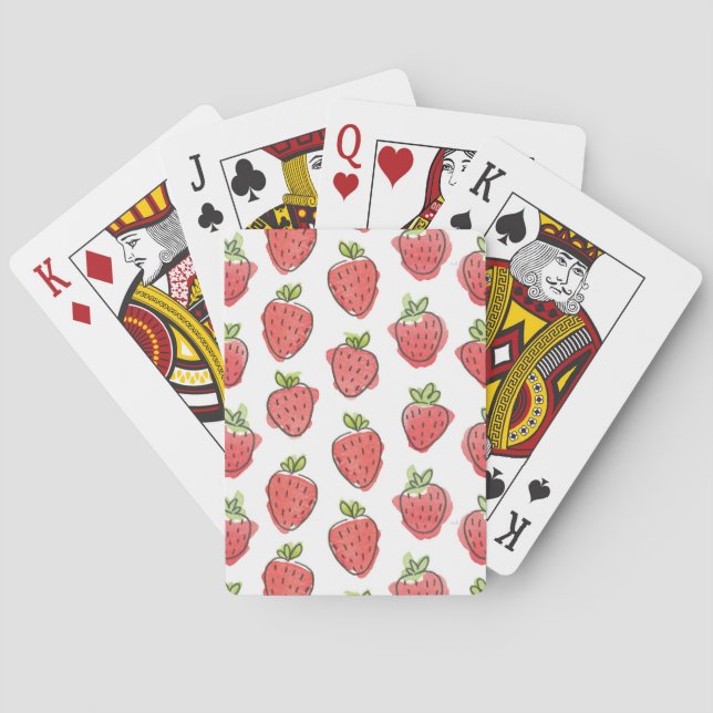 Watercolor Strawberries Playing Cards (Back)