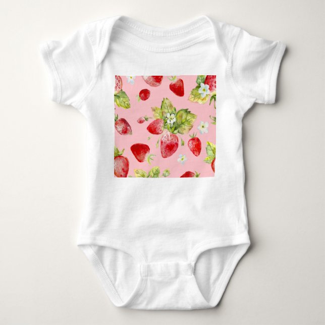 Watercolor strawberries, seamless, fruity pattern. baby bodysuit (Front)