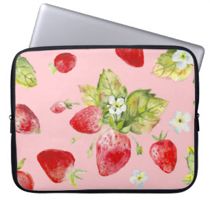 Watercolor strawberries, seamless, fruity pattern. laptop sleeve
