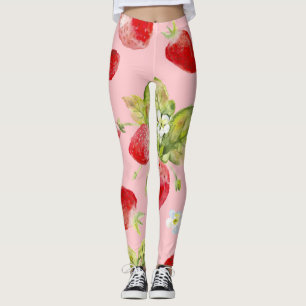 Watercolor strawberries, seamless, fruity pattern. leggings