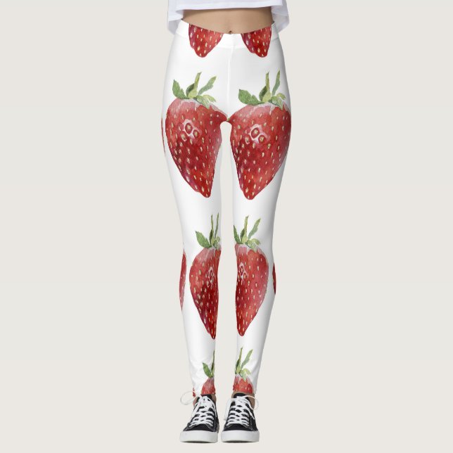Watercolor strawberries: seamless pattern leggings (Front)