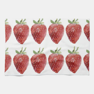 Watercolor strawberries: seamless pattern tea towel
