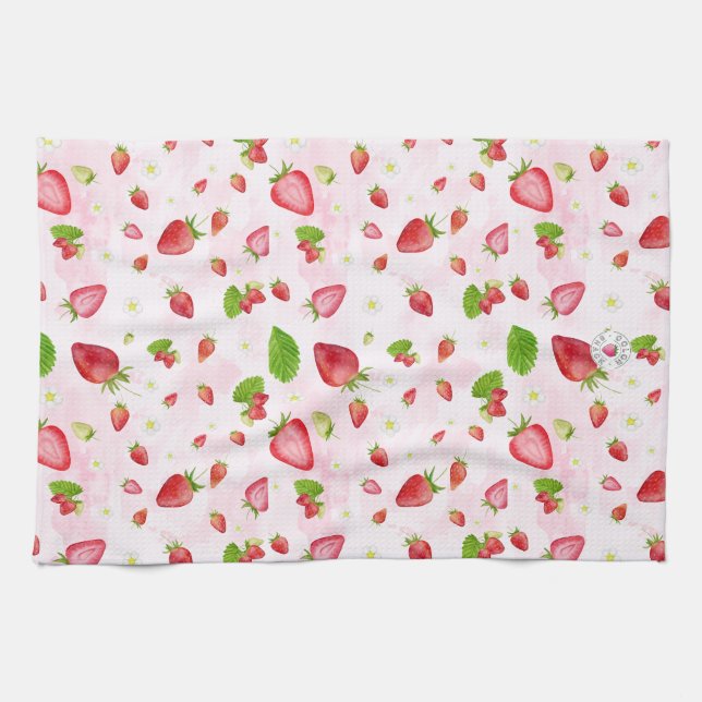 Watercolor Strawberries Tea Towel (Horizontal)