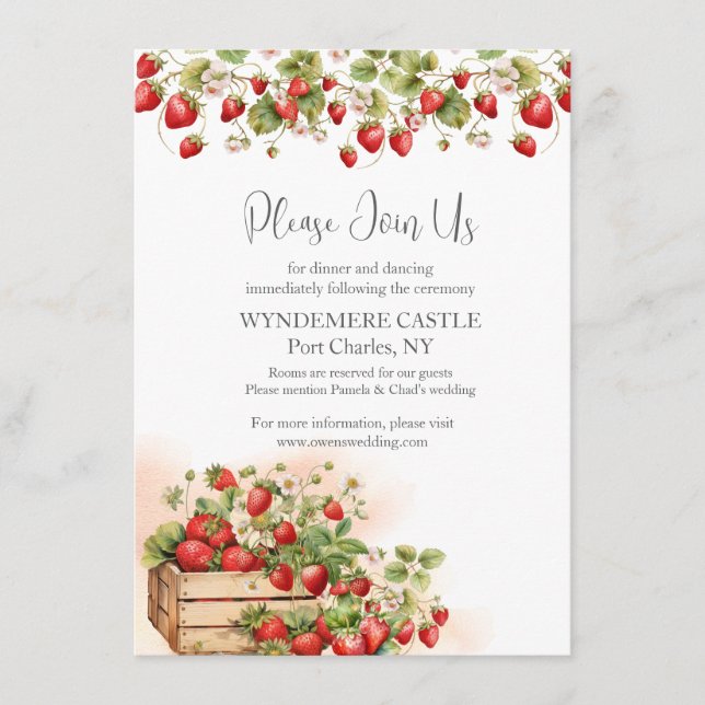 Watercolor Strawberries Wedding Enclosure Card (Front)