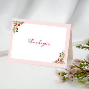 Watercolor Strawberries Whimsical Thank You Card