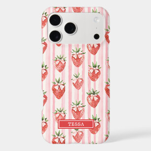 Watercolor Strawberries With Coquette Bows