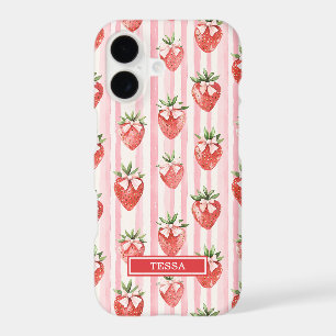 Watercolor Strawberries With Coquette Bows