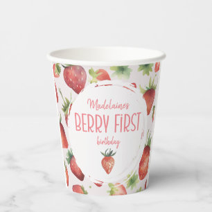 Watercolor Strawberry 1st Berry First Birthday   Paper Cups