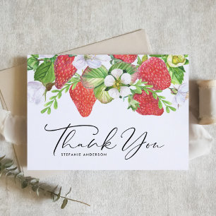 Watercolor Strawberry and Blossoms Graduation Thank You Card