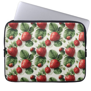 Watercolor Strawberry and Ladybug Seamless Pattern Laptop Sleeve