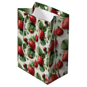 Watercolor Strawberry and Ladybug Seamless Pattern Medium Gift Bag