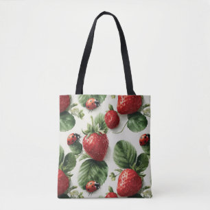 Watercolor Strawberry and Ladybug Seamless Pattern Tote Bag