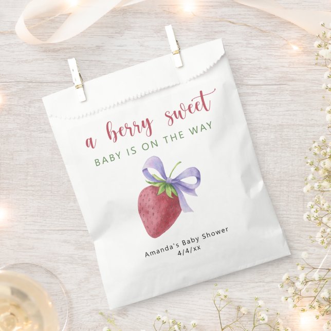 Watercolor strawberry and purple bow Baby shower Favour Bags (Clipped)